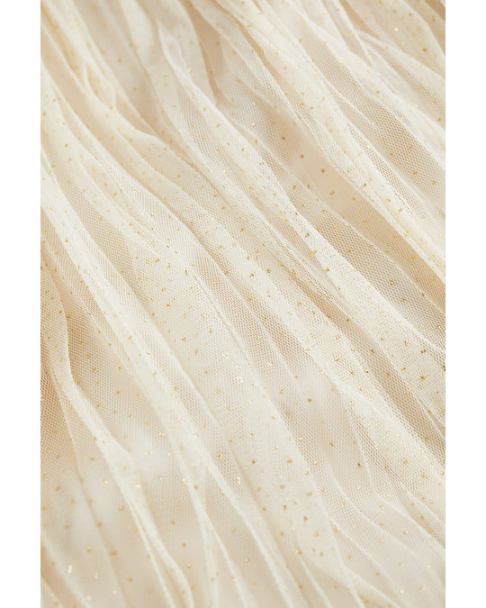 H&M Pleated Dress Light Beige/gold-colour Spots