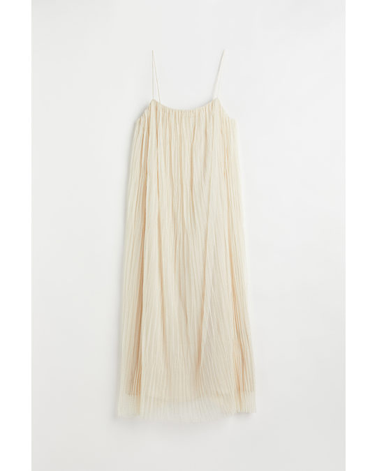 H&M Pleated Dress Light Beige/gold-colour Spots