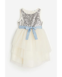 Sequined Tulle Dress Natural White/sequinned