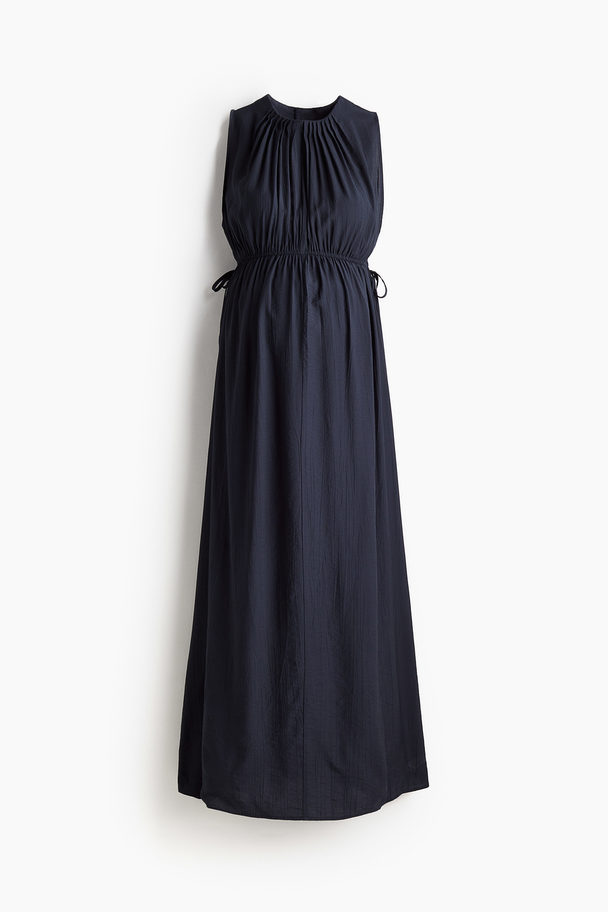 H&M Mama Pleat-detail Dress Navy Blue