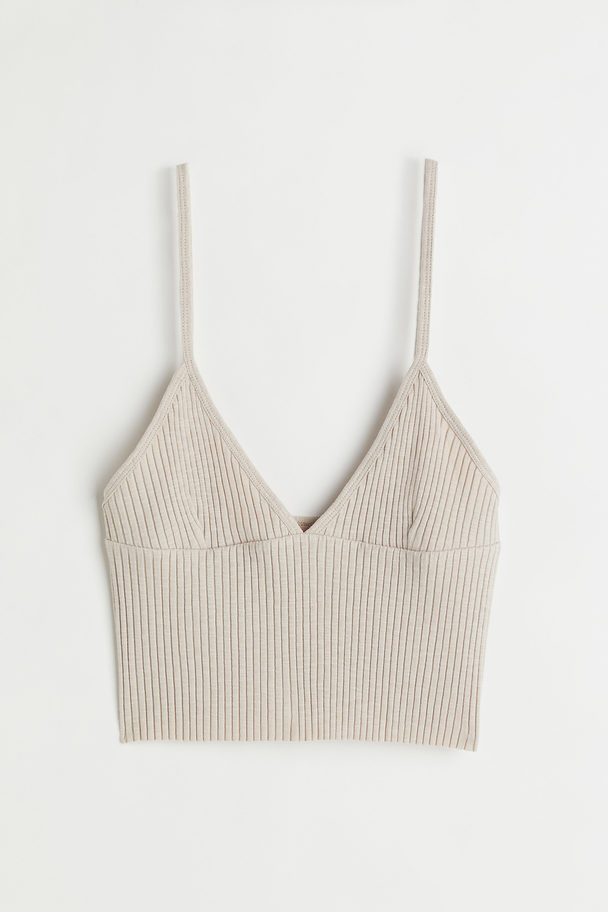 H&M Ribbed Cotton Top Light Beige