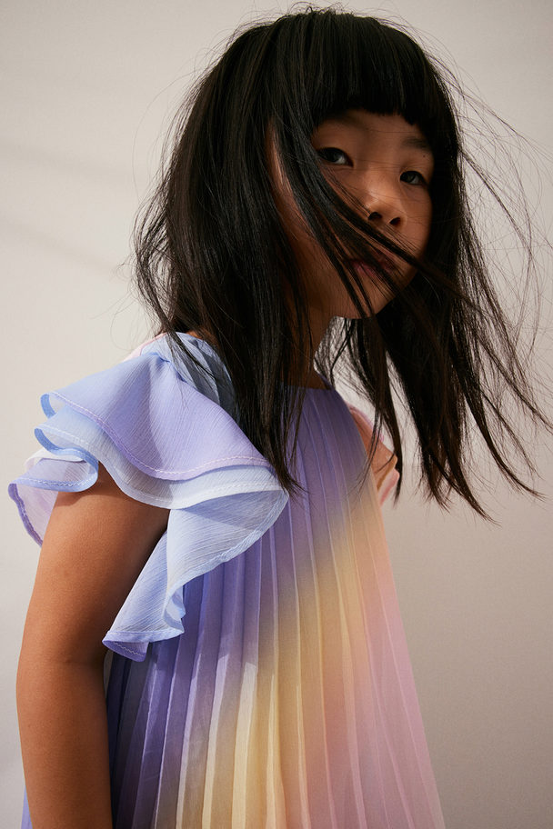 H&M Pleated A-line Dress Yellow/purple