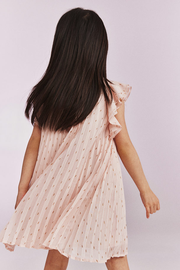 H&M Plisserad A-linjeklänning Ljusrosa/mönstrad