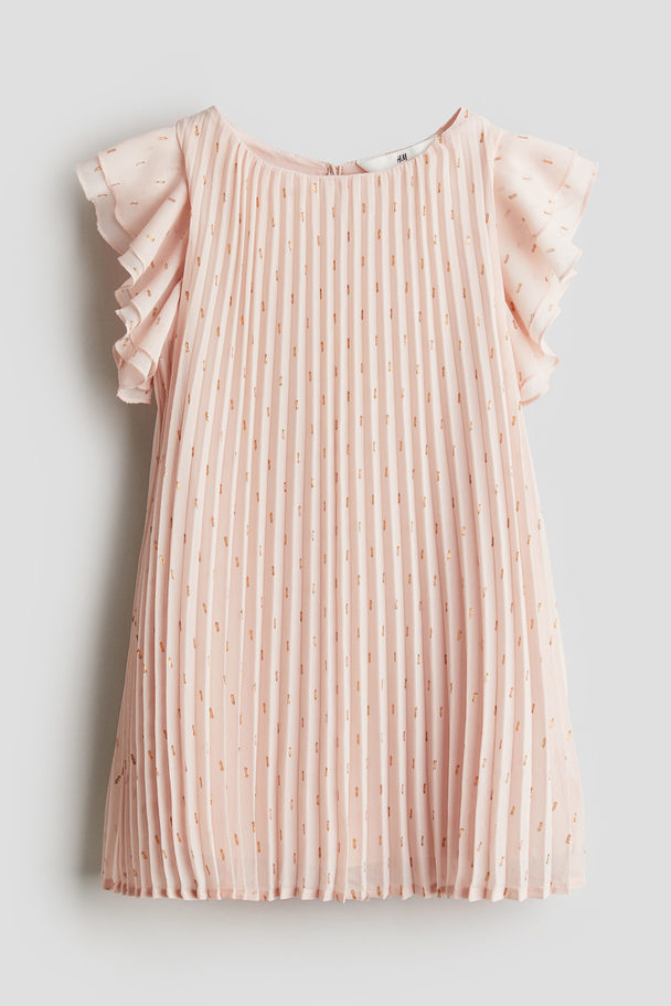 H&M Pleated A-line Dress Light Pink/patterned