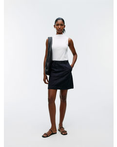 Linen-cotton Skirt Dark Blue