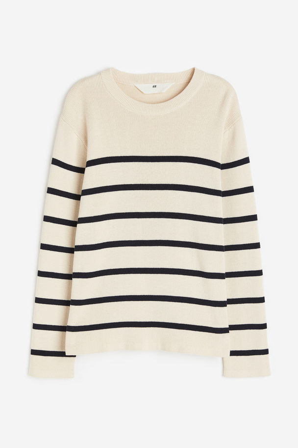 H&M Fine-knit Cotton Jumper Natural White/striped