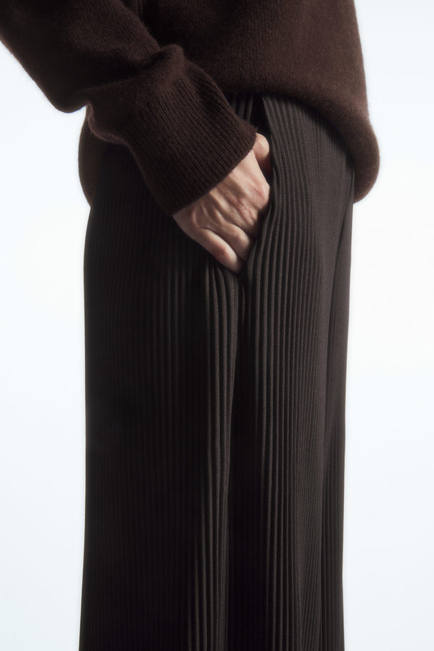 COS Pleated Wide-leg Trousers Dark Brown