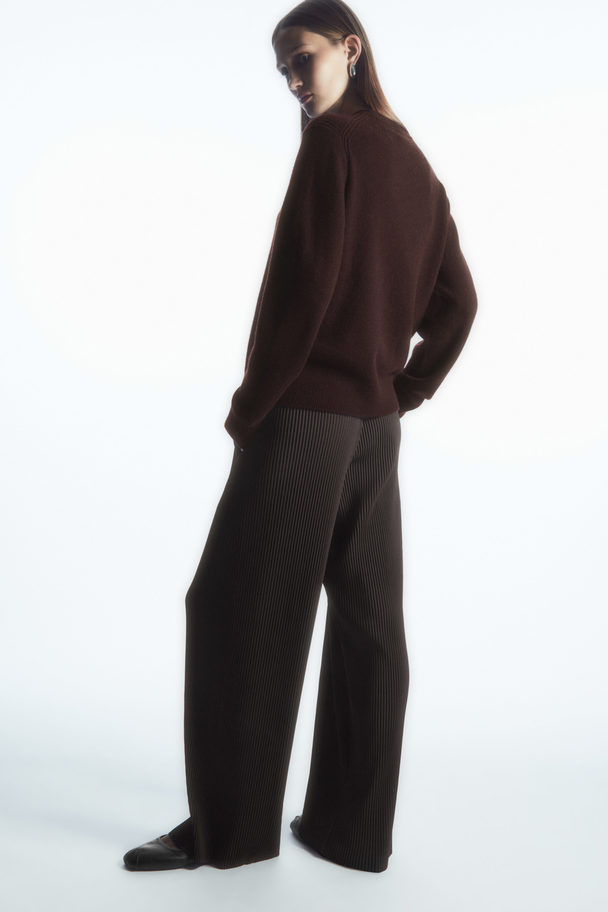 COS Pleated Wide-leg Trousers Dark Brown