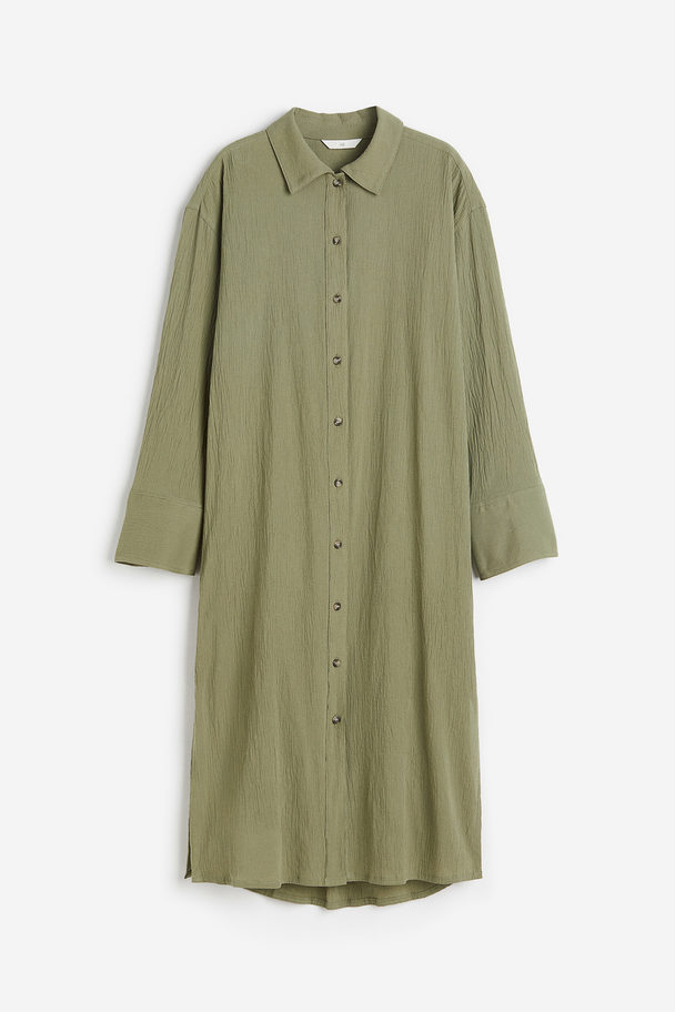 H&M Crêpe Shirt Dress Khaki Green