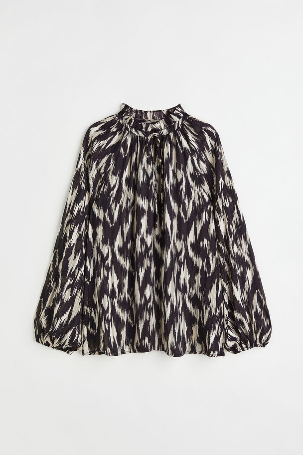 H&M Bluse Med Knyting Sort/mønstret