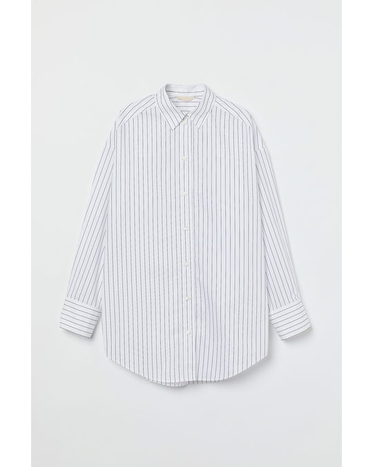 H&M Oversized Cotton Shirt White/striped