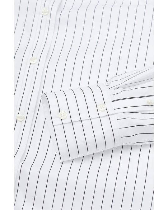 H&M Oversized Cotton Shirt White/striped