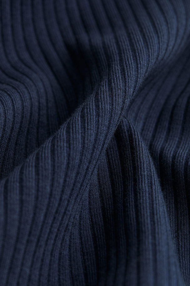 H&M Ribbed Cotton Top Navy Blue