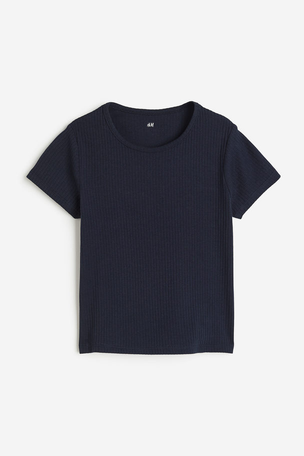 H&M Geripptes Baumwollshirt Marineblau