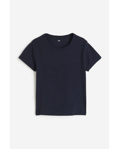 Ribbed Cotton Top Navy Blue