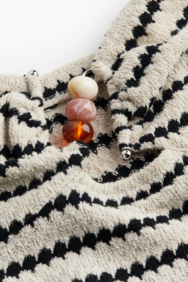 H&M Bead-detail Textured-knit Tube Top Cream/striped