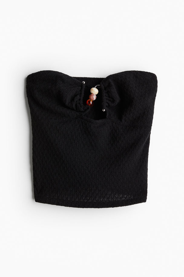 H&M Bead-detail Textured-knit Tube Top Black
