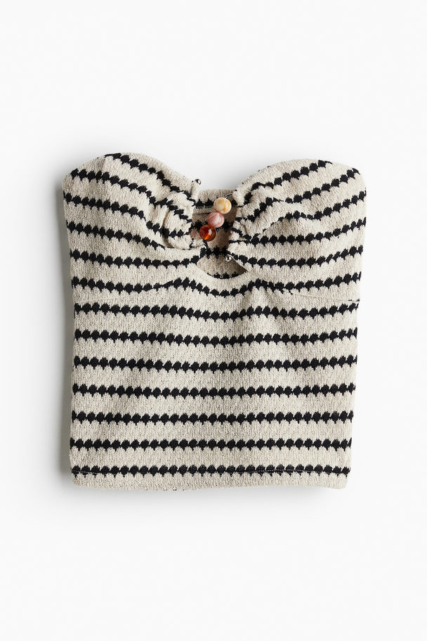 H&M Bead-detail Textured-knit Tube Top Cream/striped
