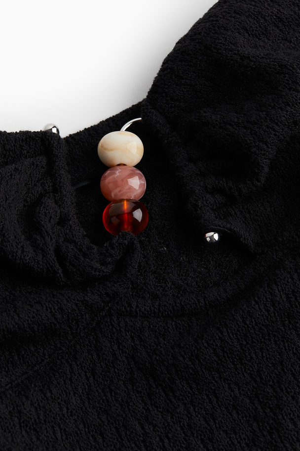 H&M Bead-detail Textured-knit Tube Top Black