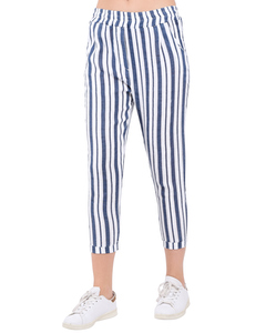 Stripped Slim Fit Cropped Pant With Pockets And Elastic Waistband