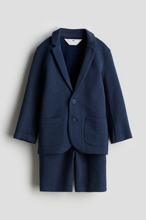 H&M Dressy Piqué Jacket And Shorts Set Navy Blue