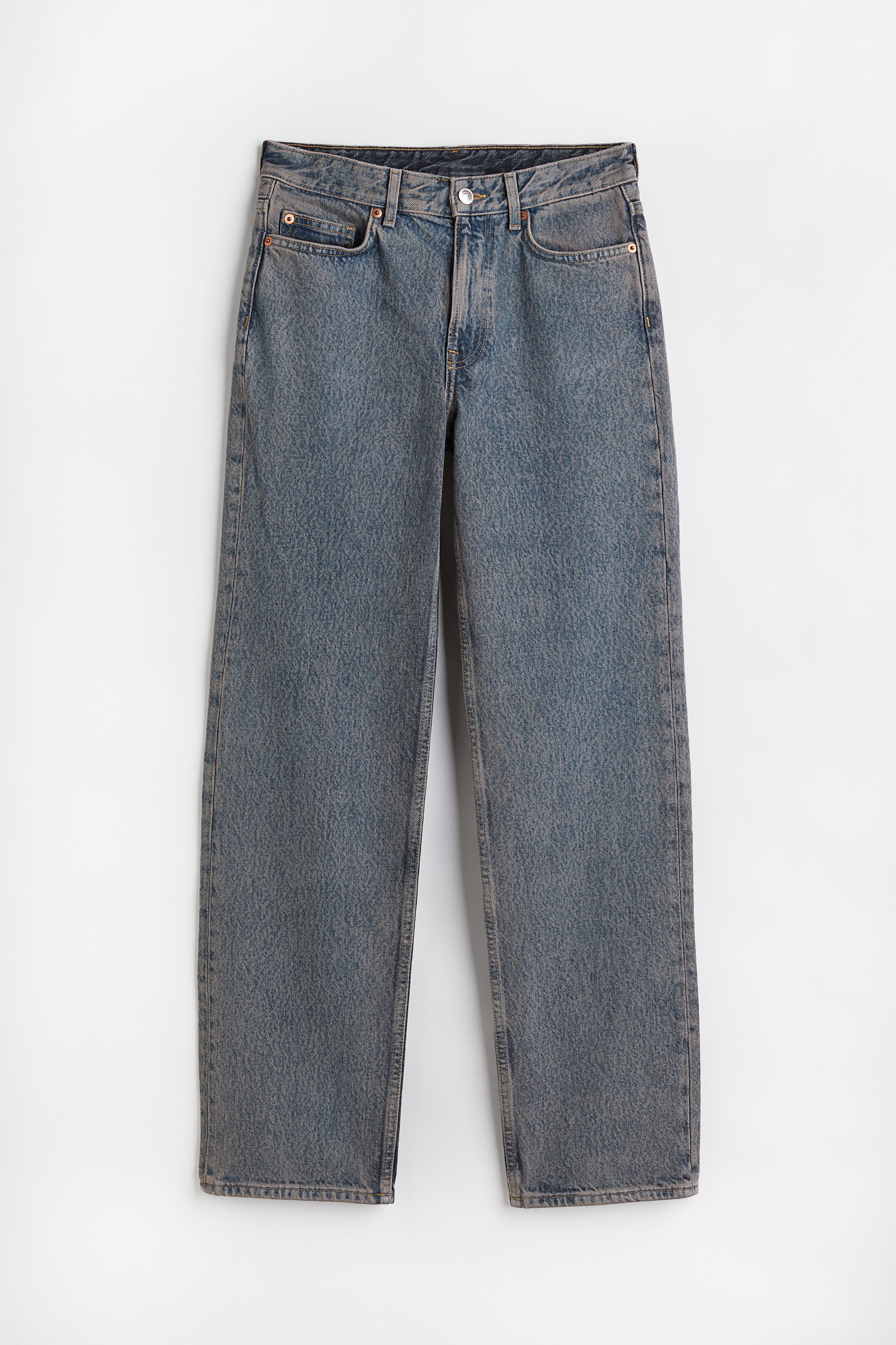 Billede af H&M Straight Regular Jeans Denimgrå/washed Out, jeans. Farve: Denim grey/washed out I størrelse 34