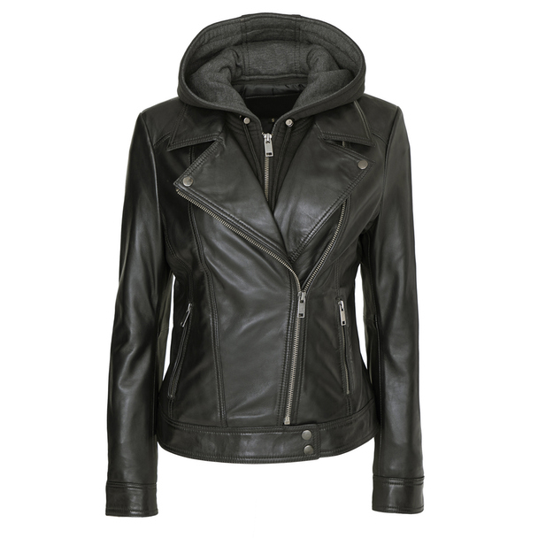 Le Temps des Cerises Hooded Leather Jacket Laetizia Laetizia