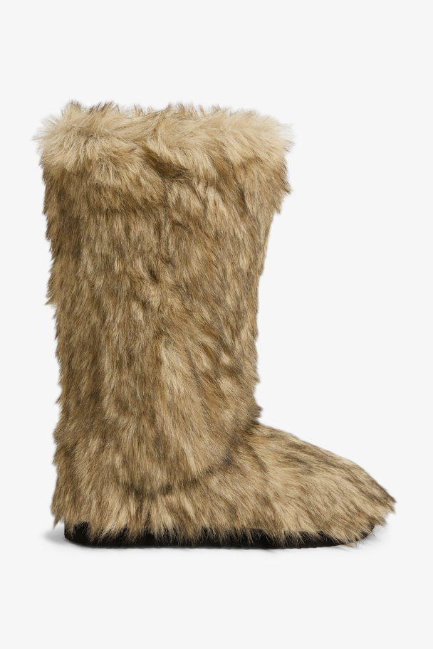 Monki Faux Fur Boots Beige