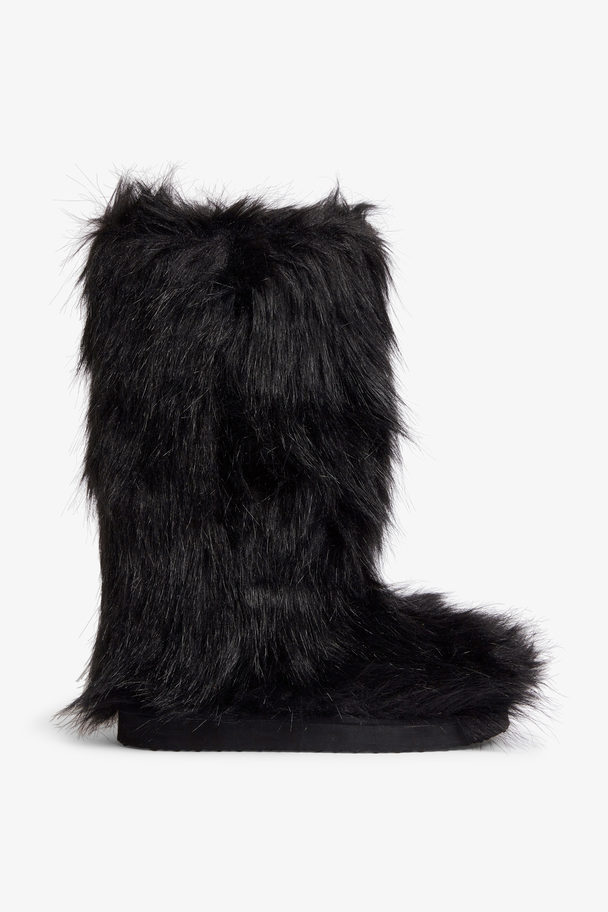 Monki Black Faux Fur Boots Black