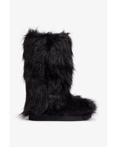 Black Faux Fur Boots Black