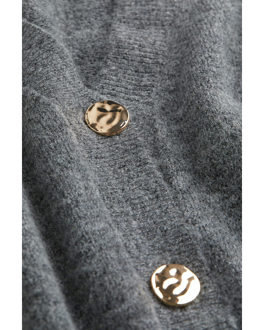 H&M Rhinestone-button Knitted Cardigan Dark Grey Marl