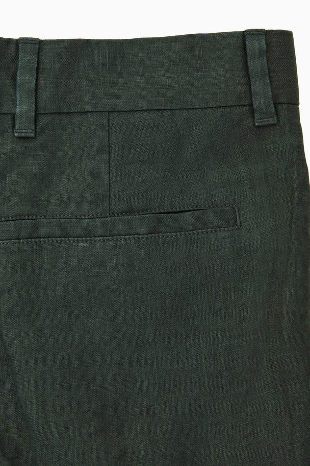 COS Tapered Linen Tailored Trousers Dark Green