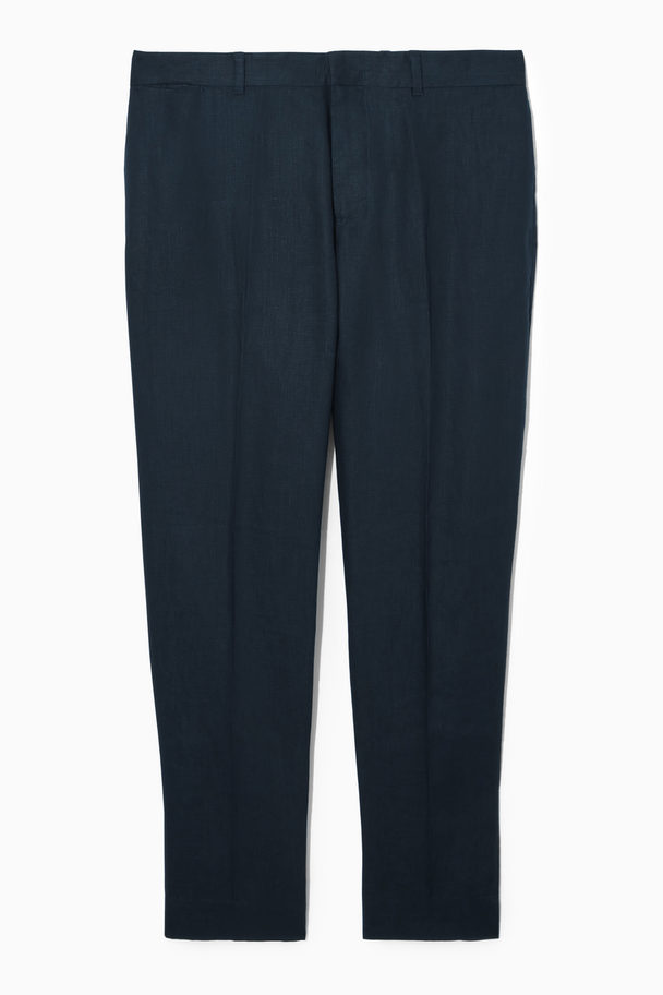 COS Tapered Linen Tailored Trousers Navy