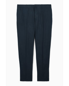 Tapered Linen Tailored Trousers Navy