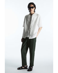 Tapered Linen Tailored Trousers Dark Green
