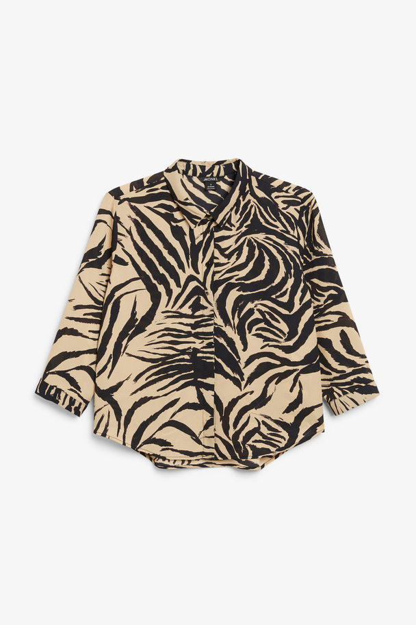 Monki Fließende Bluse mit Zebramuster und plissiertem Rücken Beige mit schwarzem Zebramuste