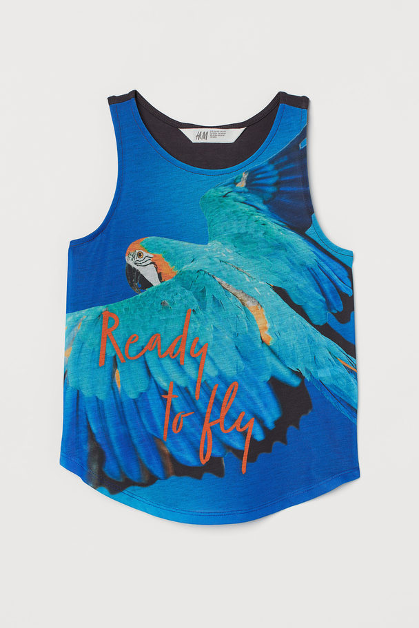 H&M Tanktop Met Print Blauw/papegaai