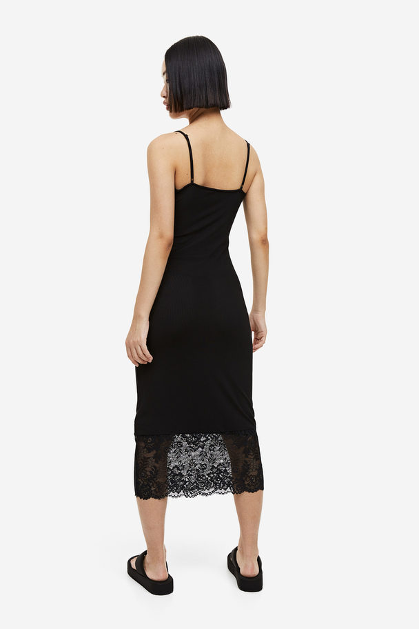 H&M Lace-trimmed Mesh Dress Black