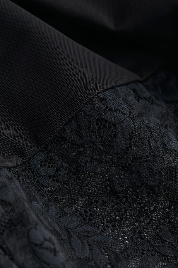 H&M Lace-trimmed Mesh Dress Black