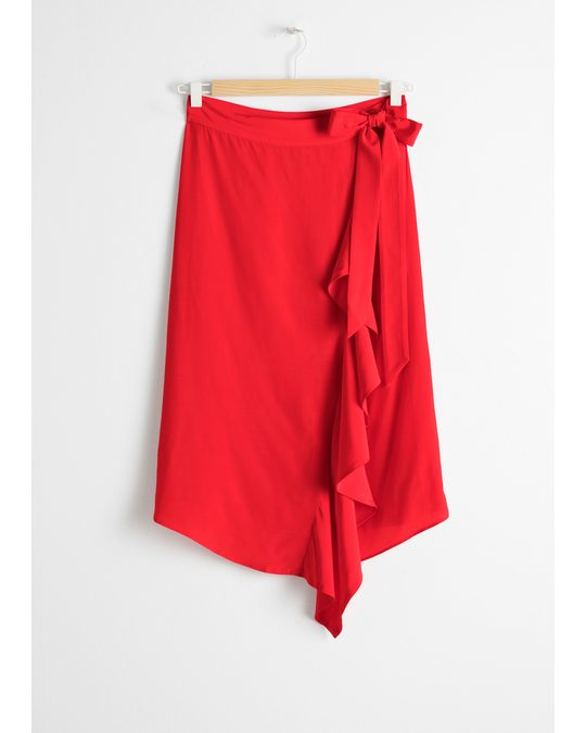 & Other Stories Ruffle Wrap Midi Skirt Red