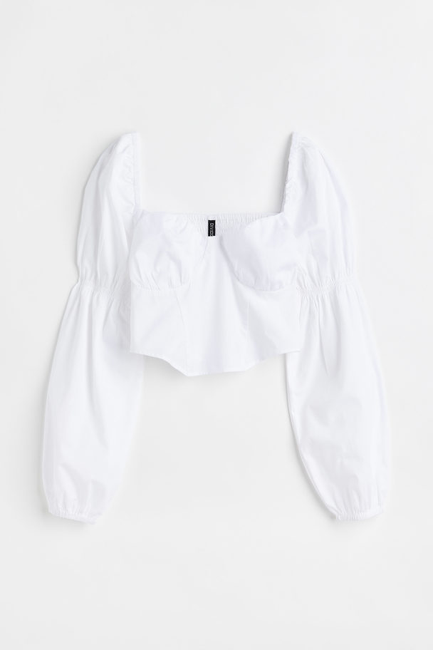 H&M Puff-sleeved Cropped Blouse White
