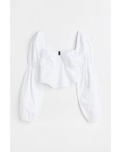 Puff-sleeved Cropped Blouse White