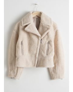 Cropped Faux Shearling Jacket Cream