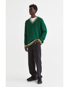 Relaxed Fit Cotton Jumper Dark Green/white