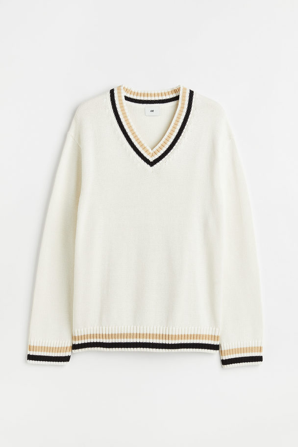 H&M Relaxed Fit Cotton Jumper Cream/black