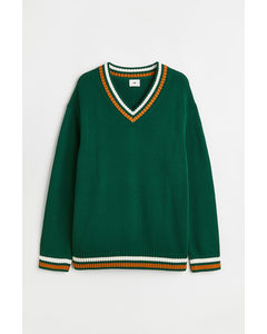 Relaxed Fit Cotton Jumper Dark Green/white