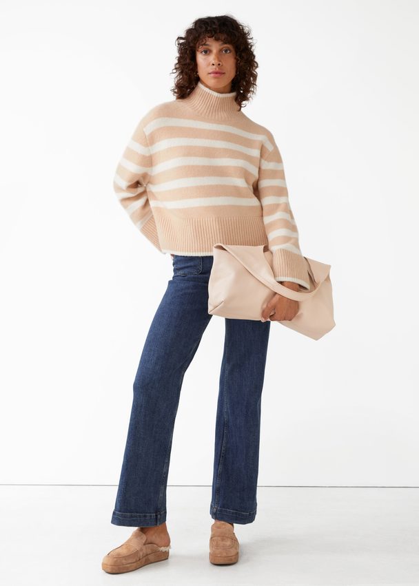 & Other Stories Striped Wool Knit Sweater Beige/white Stripes