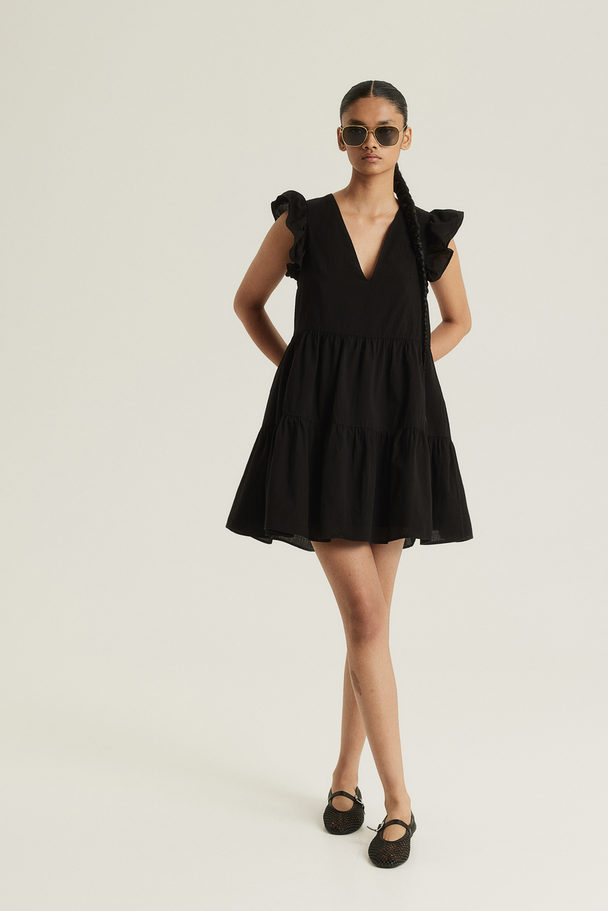 H&M Flutter-sleeved Throw-on Dress Black