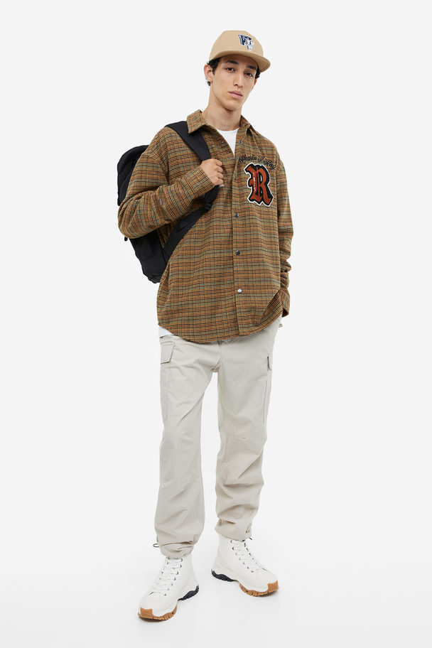 H&M Oversized Fit Overshirt Beige/rutet