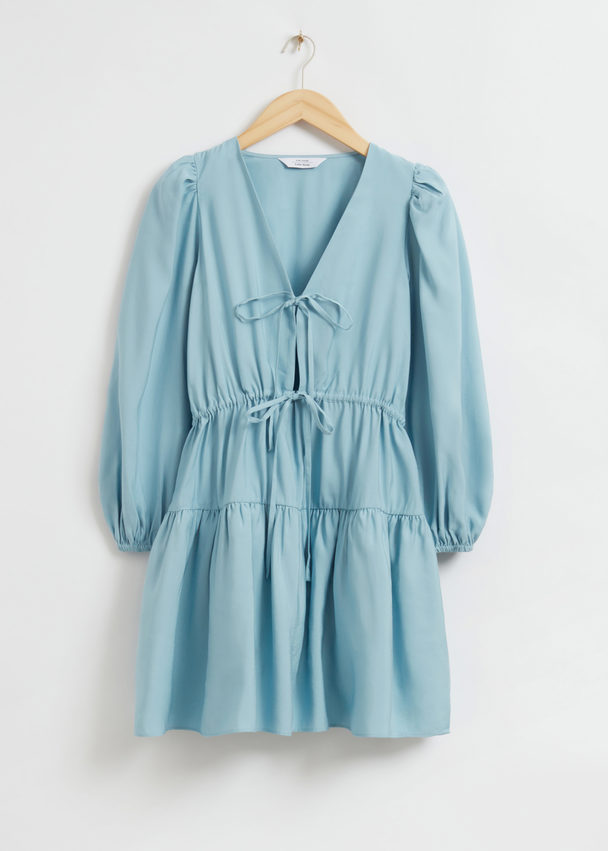 & Other Stories Tie-front Mini Dress Light Dusty Blue